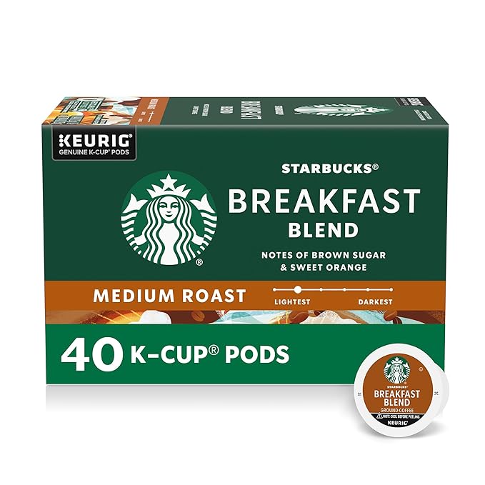 Starbucks K-Cup Coffee Pods Medium Roast Hot or Iced Coffee Breakfast Blend 40 Keurig Pods