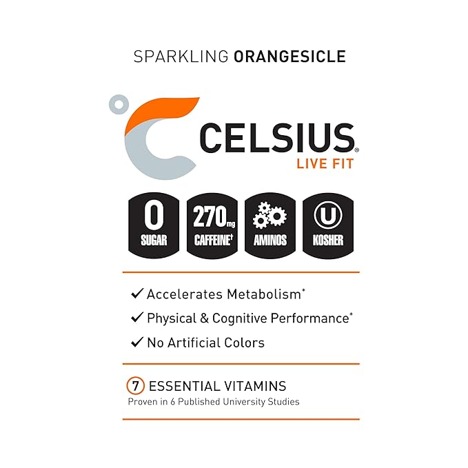 CELSIUS ESSENTIALS™ Sparkling Orangesicle Sugar Free Performance Energy Drink 16 Fl Oz (Pack of 12)
