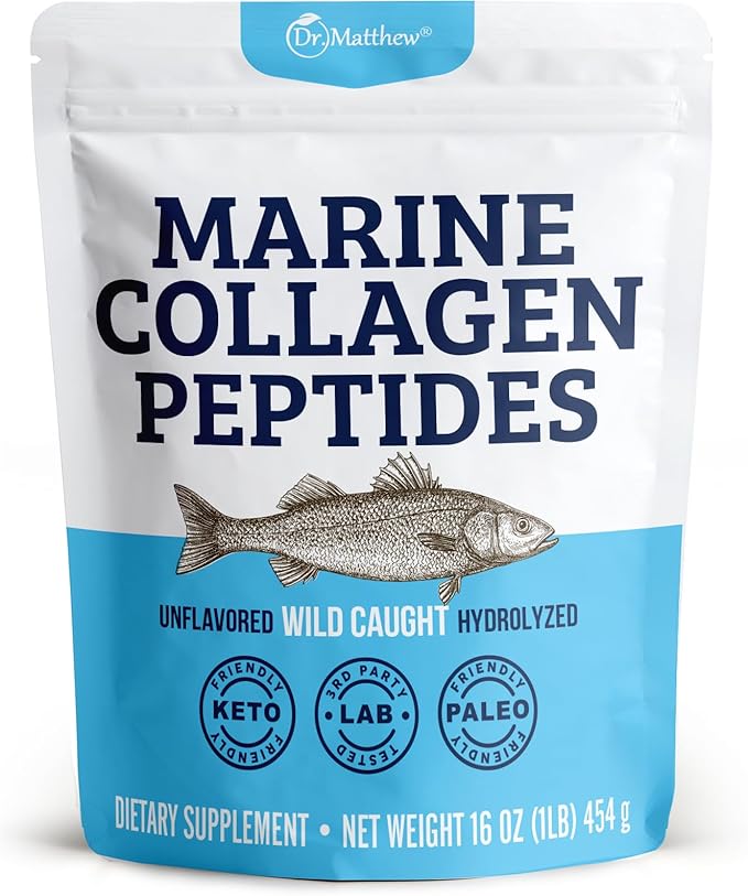 Dr. Matthew Marine Collagen Peptides Powder from Hydrolyzed Wild Caught Fish Protein - Hair &amp Beauty Supplements for Women &amp Men