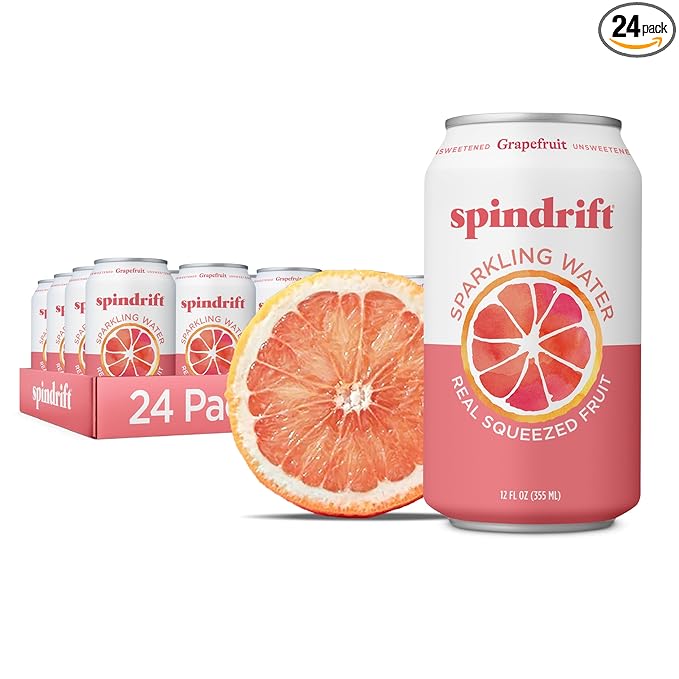 Spindrift Sparkling Water Grapefruit Flavored Made with Real Squeezed Fruit (Only 15 Calories per Can) 12 Fl Oz (Pack of 24)