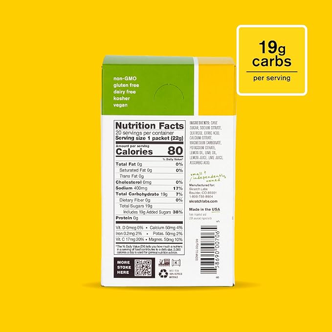 Skratch Labs Hydration Sports Drink Mix Packets – Real‑Fruit Electrolyte Powder for Fast Hydration &amp Endurance | Lemon Lime | 20 Pack | Vegan Non‑GMO Clean Ingredients