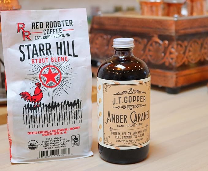 Red Rooster Coffee Organic Starr Hill Stout Coffee – Medium-Dark Roast Whole Bean – Notes of Dark Chocolate Praline &amp Citrus – 12oz – USDA Organic Fair Trade
