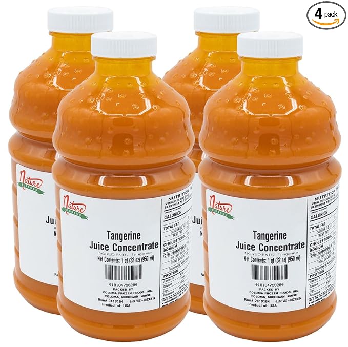 Nature Blessed 100% Pure Tangerine Fruit Juice Concentrate - 4 Quarts (4/32 fl oz bottles) Great for Home Vintners Home Brewers Cider Spirits Smoothies or Making Jelly