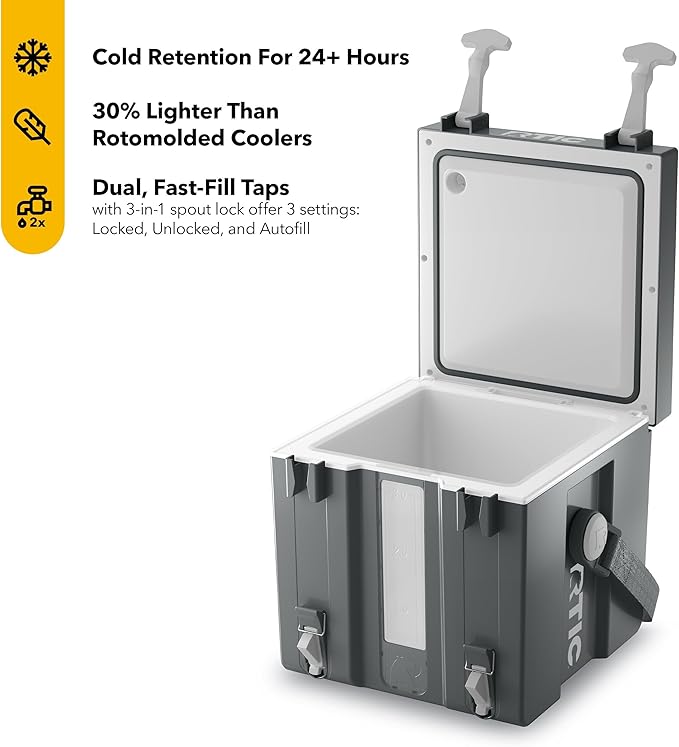 RTIC Halftime Water Cooler Portable Carrier Container Drink Beverage Dispenser Stackable with 2 Taps Bottleless BPA-Free for Sports Camping BBQ Parties Picnic &amp More Dark Grey &amp Coo