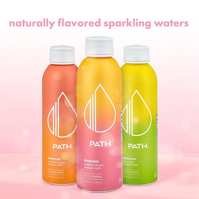 PATHWATER Raspberry Orange Flavored Sparkling Water - Ultra-Purified pH-Balanced Carbonated Soda Water in Aluminum Bottle - BPA-Free Light Reusable Infinitely Recyclable 20.3 fl oz (Pack of 4)