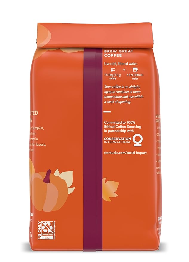 Starbucks Flavored Ground Coffee Pumpkin Spice Flavored Coffee Limited Edition Seasonal Ground Coffee Warm &amp Balanced Notes 17-Ounce Bag (Pack of 2)