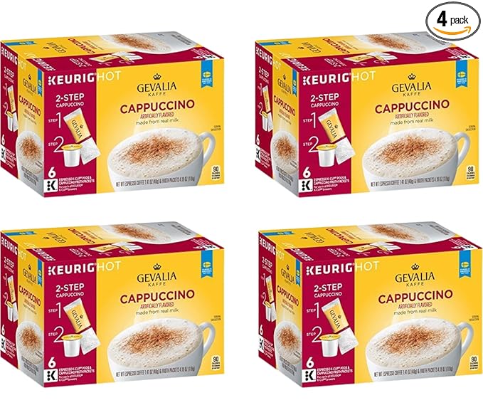 Gevalia Cappuccino Keurig K Cup Pods with Froth Packets 5.98oz (24 Count 4 Boxes)