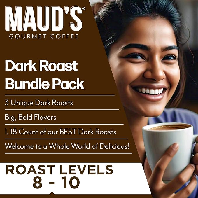 Maud's Dark Roast French Roast &amp Espresso Coffee Pods Bundle 54 ct Single Serve Pods – 100% Arabica Coffee Compatible with Keurig K Cups Maker