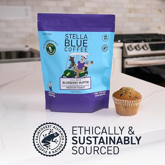 Stella Blue Cold Brew Coffee Bags Variety Pack Blueberry Muffin And Miss Peaches Blend Medium Roast Arabica Coffee Smooth Refreshing Cold Brew 6 Brew Bags Per Box Rainforest Alliance Certified