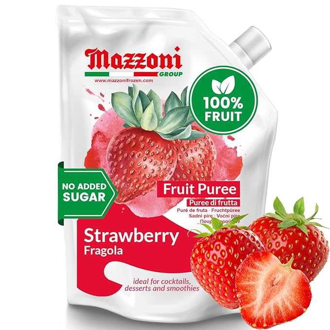 Mazzoni - Strawberry Puree 100% Pure Strawberries Just Fruit No Sugar Added Real Fruit Mixer for Cocktails Drinks Smoothies - 35.2 Fl Oz (2.2 lb) Convenient Pouch Made in Italy