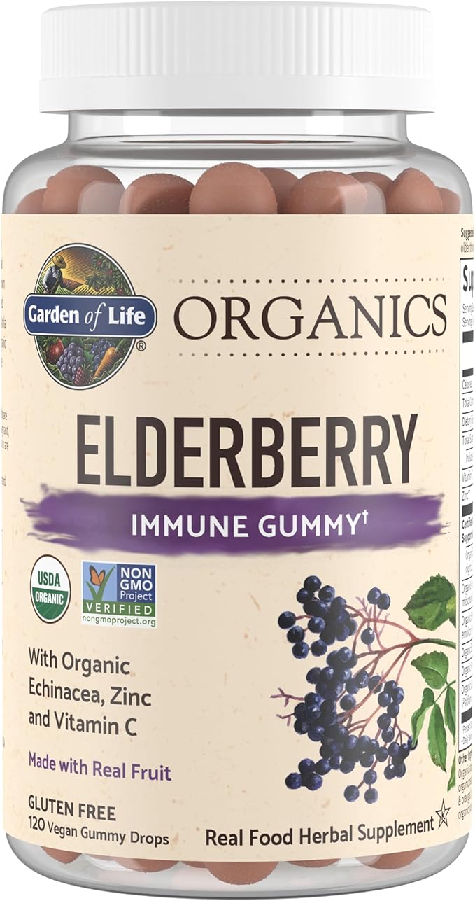 Garden of Life Grass Fed Collagen Powder Elderberry Gummies - Immune Support Hair Skin Nails Joints 120 Vegan Gluten Free Gummies