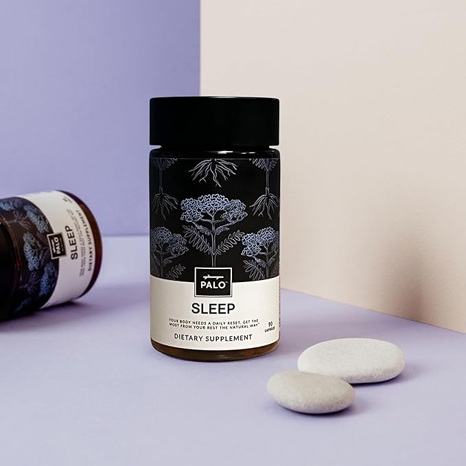 PALO Sleep &amp Stress Support – Melatonin-Free Vegan Supplement with Organic Valerian Root L-Theanine Magnesium Chamomile Lemon Balm &amp Passionflower – 90 Capsules