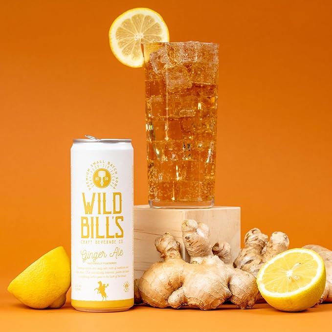 Wild Bill's Ginger Ale Soda Classic Craft Soda Pop Soft Drinks Sodas Made with Pure Cane Sugar Caffeine Free NO High Fructose Corn Syrup Gluten Free Vegan Low Sodium 12 Oz 12 Pack