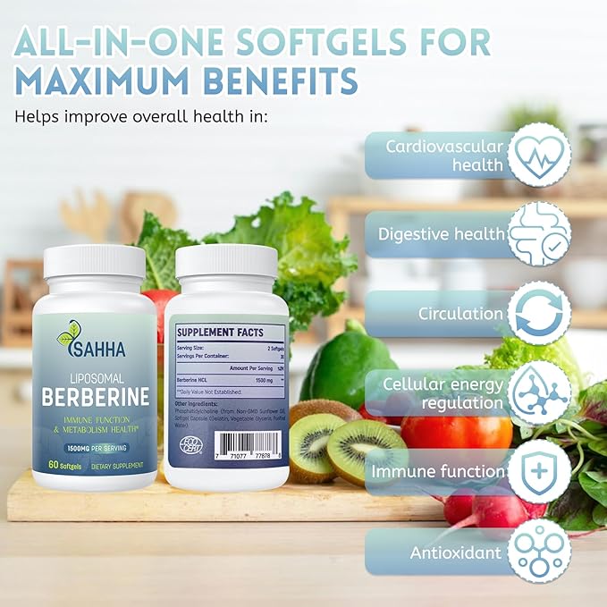 Sahha Liposomal Berberine HCL 1500mg High Bioavailability for Men and Women Overall Health Supplement（3 Pack）