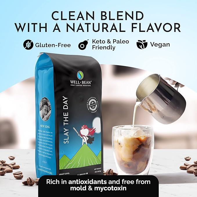 Well-Bean Coffee - Jubilation Blend Ground Coffee Beans Colombian and Nicaraguan Ground Coffee Gluten-Free Vegan Keto Coffee Ground Medium Roasted Coffee 2 lb