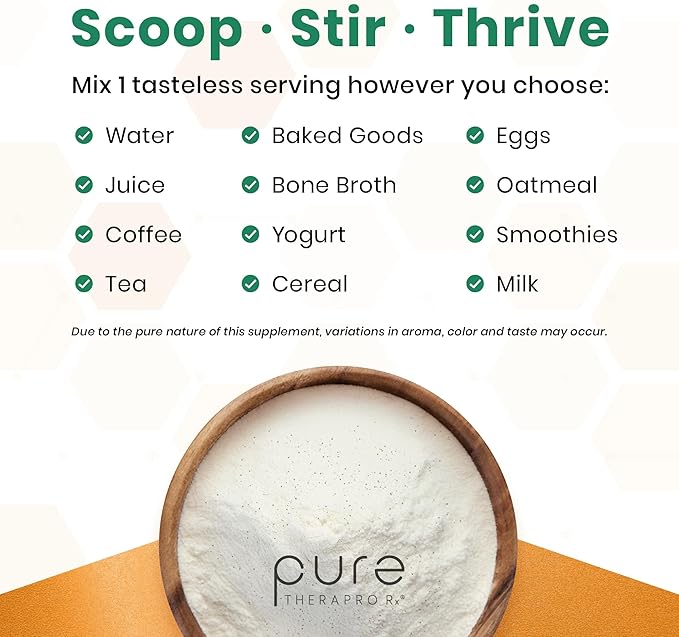 Pure Therapro Rx TriActive Collagen Plus Collagen Powder for Hair Skin Nails Bones &amp Joints Hydrolyzed Collagen Powder w/Patented Peptides Unflavored Multi Collagen Protein Powder 30 Servin