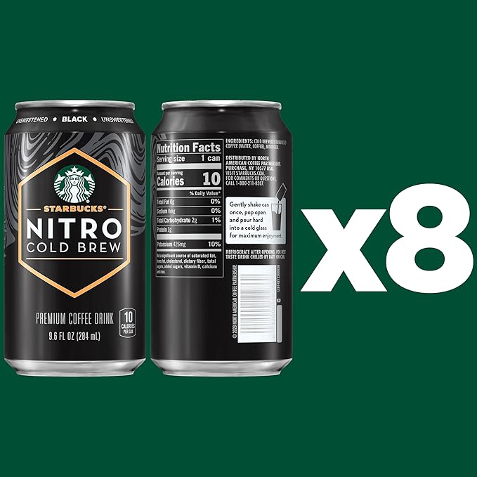 Starbucks - RTD Coffee Nitro Cold Brew Black Unsweetened 9.6 fl oz Cans (8 Pack) Iced Coffee Cold Brew Coffee Coffee Drink