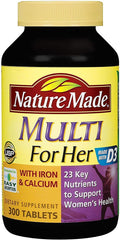Nature Made Multi Vitamins for Her with Iron and Calcium and 23 Key Nutrients to Support Women's Health (300 Tablets)