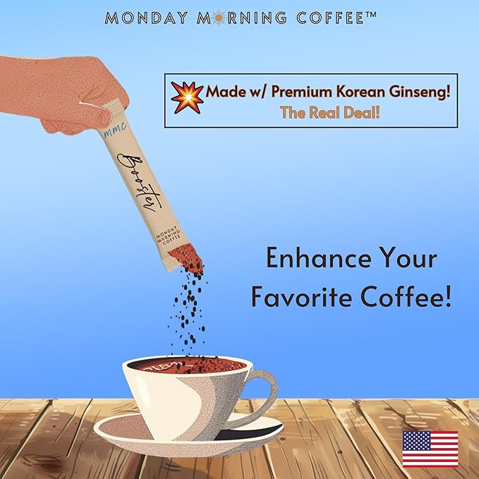 Monday Morning Coffee | Enhance your favorite coffee with Energy &amp Focus | Colombian Instant Coffee | Red Korean Ginseng | 15 Instant Coffee Packets
