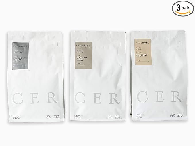 Ceremony Coffee Roasters - House Coffees Roast Variety Pack - Specialty Ground Coffee Antithesis Synthesis &amp Thesis Blends- 3 x 12oz bags (French Press - Coarse Grind)