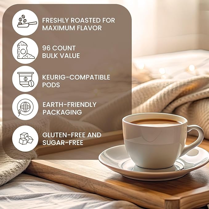 InfuSio Flavored Coffee Pods Variety Pack – 96 Count 12 Gourmet Medium Roast Dessert-Inspired Blends like Bananas Foster &amp Crème Brûlée Compatible with Keurig K-Cup 2.0 Brewers