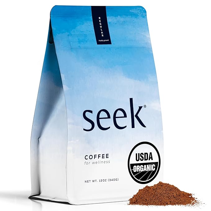 Seek Low Acid Organic Arabica Ground Coffee - Mold Free Non-GMO Third Party Tested - 12 Oz