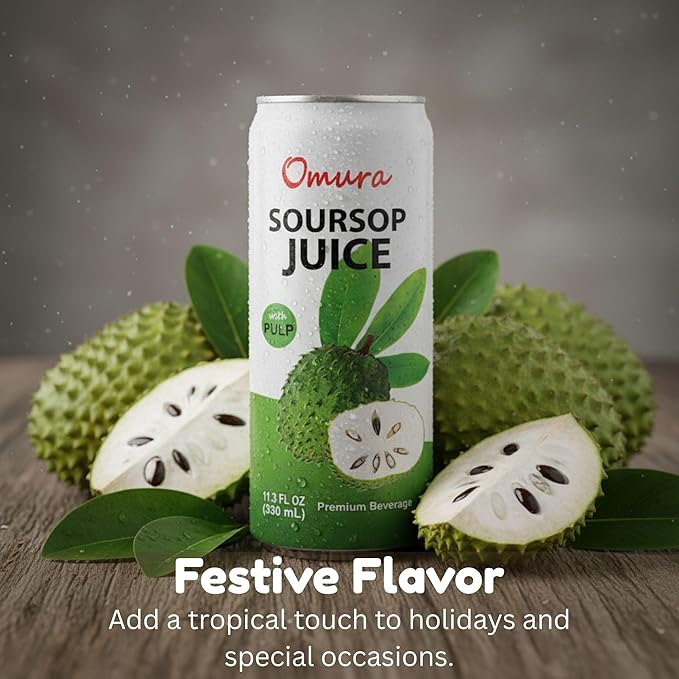 Omura Soursop Juice Drink with Pulp 11.3 Fl Oz (12-Pack) | Refreshing Tropical Fruit Beverage | Graviola Guanabana Juice