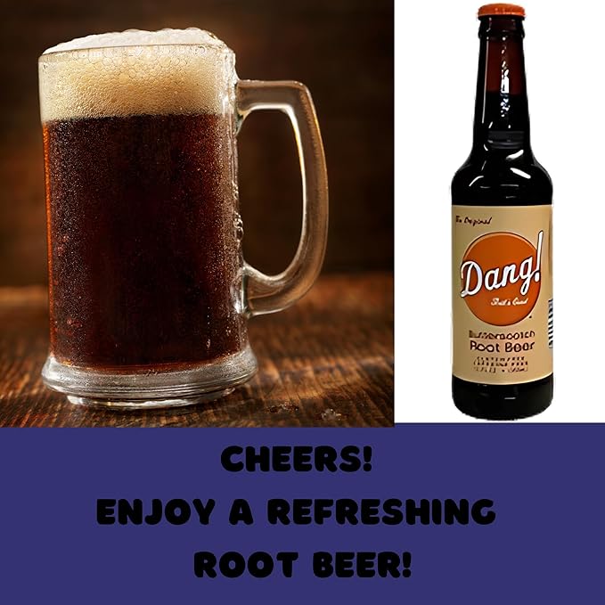 Dang Butterscotch Root Beer | Delicious Butterscotch Root Beer with Real Cane Sugar | 12 oz Glass Bottles with Crazy Soda Pop Bottle Opener (6 Pack)