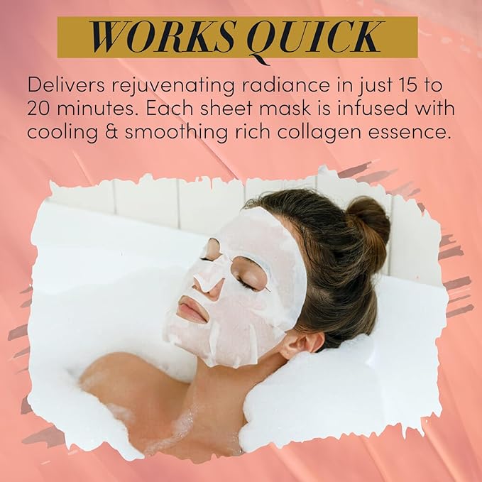 TAUT Collagen Face Mask – 5 Sheet Pack with Hyaluronic Acid Marine Collagen &amp Vitamin C – Hydrating Anti-Aging Sheet Mask for Firm Glowing Skin – Korean Skincare Inspired