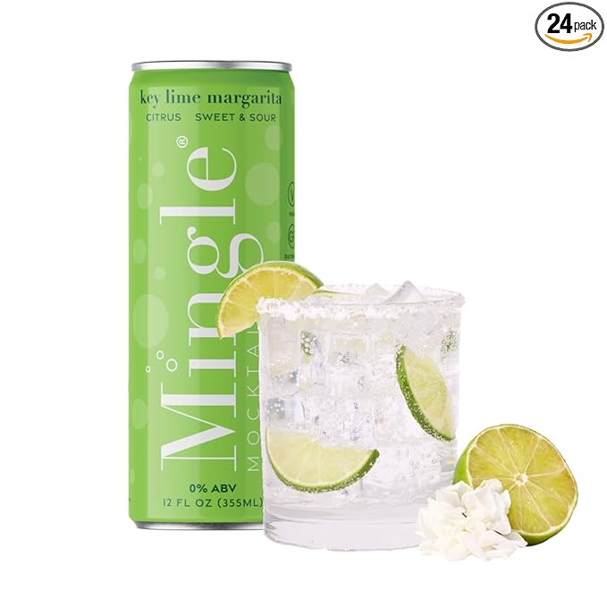 Mingle Mocktails Key Lime Margarita Non Alcoholic Drinks Alcohol Alternative Pre-Mixed Drinks Made with Real Juice Canned Mocktails or Cocktail Drink Mixer Gluten Free Vegan 24 Pack 12 fl oz