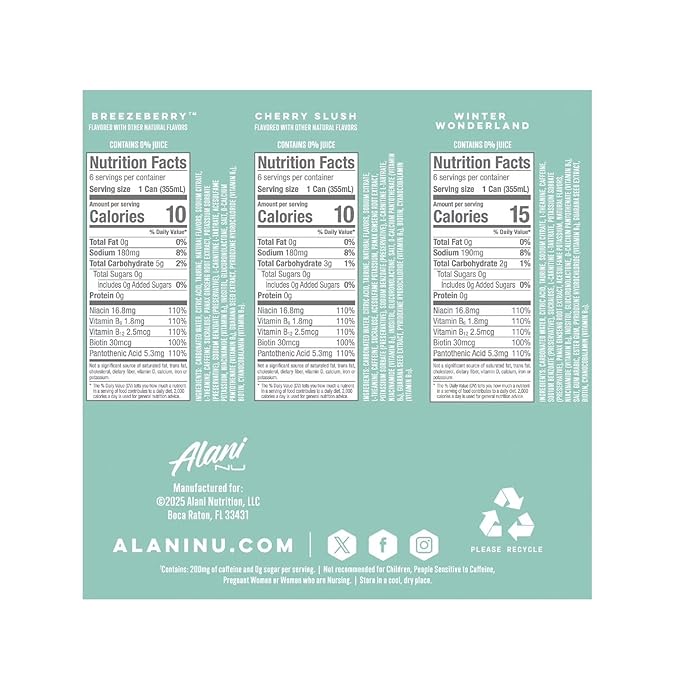 Alani Winter Holiday Variety Pack 18 Pack 3 Flavors 6 Cans Per Flavor 12 FL Oz Per Energy Drink Can (Winter Wonderland Cherry Slush Breezeberry)