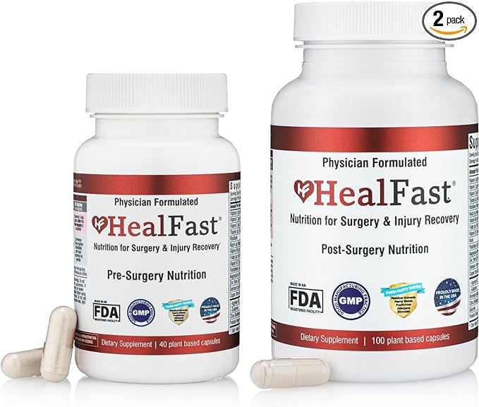 HealFast Complete Surgery &amp Injury Recovery Supplement: for Wound Scar Treatment &amp Bruising w/Vitamins Bromelain Quercetin &amp Probiotics (Pre+Post Op)