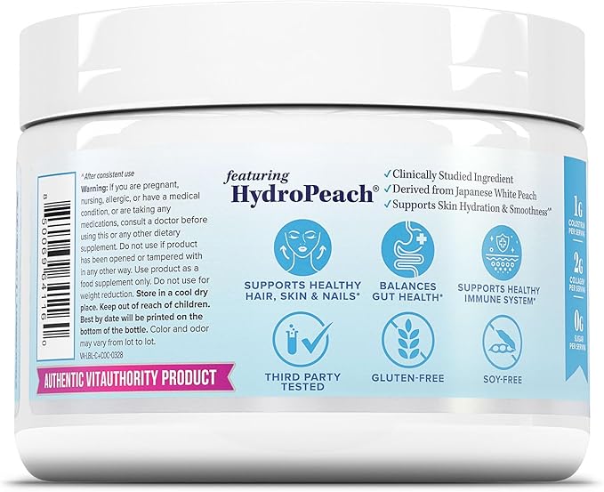 Colostrum Collagen Peptide Protein Powder Hydrolyzed HydroPeach Gut Health Skin &amp Immune Support | 1g Bovine Colostrum 2g Collagen Peptides 20mg Peach Ceramides Blend Unflavored 25 Servings No S