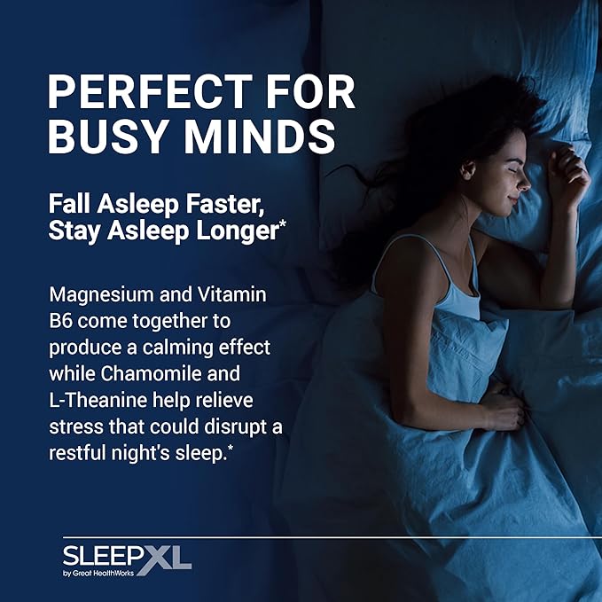 SleepXL Sleep Supplement Non-Habit-Forming Formula - Fall Asleep Faster &amp Sleep Longer - 5 key ingredients include Melatonin L-Theanine Chamomile Magnesium &amp Vitamin B6 (60 Capsules 30 Ser
