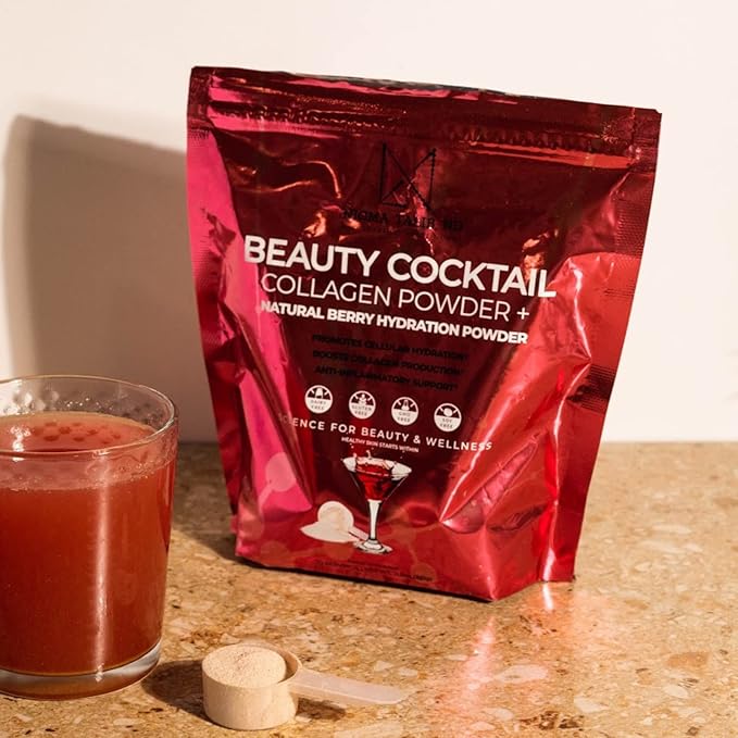 Beauty Cocktail Powder | Natural Berry Hydration Premium Marine Daily Electrolyte Drink Mix for Skin Hydration Radiance &amp Smooth Texture for Hair Nails &amp Complexion | 30 Servings | 11.3 oz