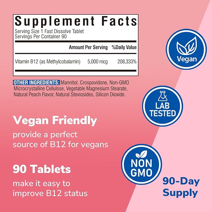 Multi Collagen Peptides Powder Type I II III V X Hydrolyzed Collagen Protein for Women and Men &amp Vitamin B12 Sublingual 5000 mcg Methylcobalamin 90 Fast Dissolve Mini Tablets