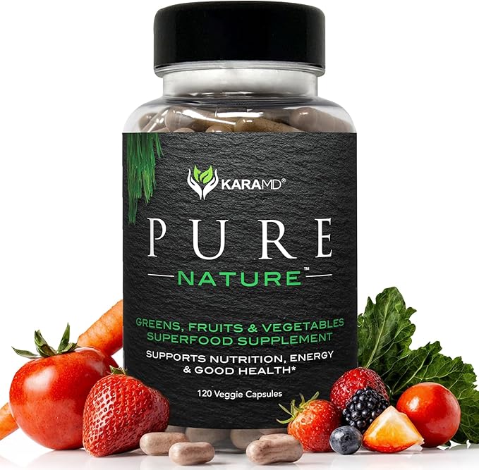KaraMD Pure Nature | Greens Fruit and Veggies Supplement | Vitamins Fiber &amp Antioxidants | 20 Fruits and Vegetables Supplements for Energy &amp Digestion | Gluten Free &amp Vegan Friendly (30