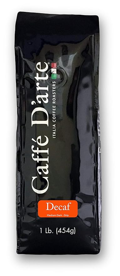 Caffe D'arte Gourmet Drip Decaf Whole Bean Coffee 16-Ounce Foil Bags (Pack of 2)
