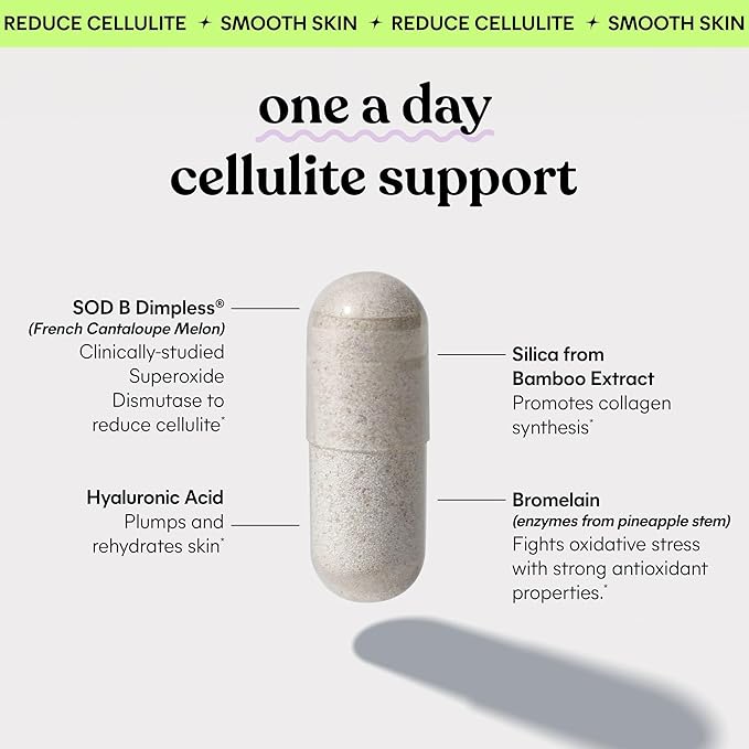 Lemme Smooth Anti Cellulite Capsules for Women Smooth Legs &amp Thighs Reduce Cellulite &amp Crepey Skin w/Clinically Studied SOD &amp Silica (1 Month Supply 30 ct)