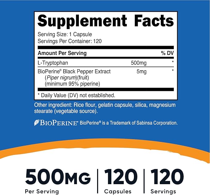 Nutricost L-Tryptophan 500mg 120 Capsules (2 Bottles)