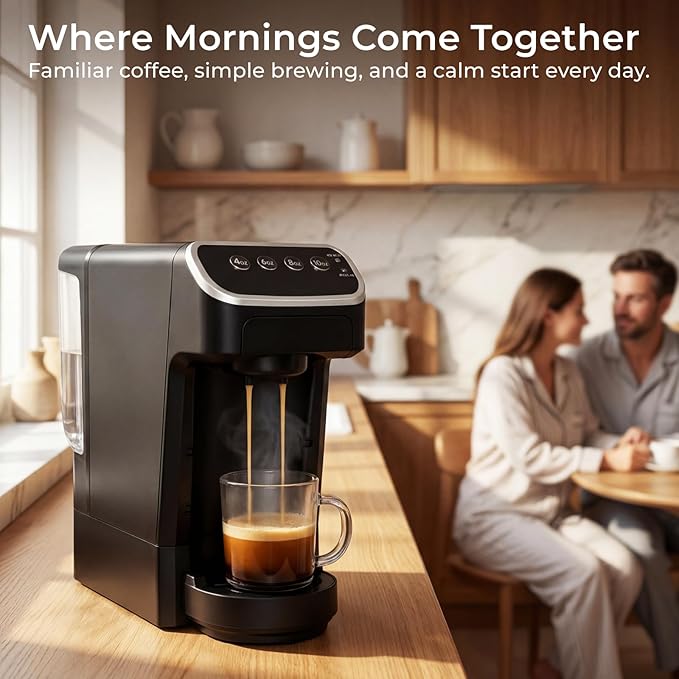 Coffee Machine – Compatible with Senseo Pods – Fast Brewing Single-Serve Coffee Maker with Rich Flavor Extraction Crema Layer Space-Saving Sleek Design Barista-Quality Taste