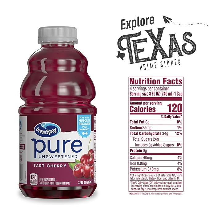 Ocean Spray - Lavinia Essentials Bundle: 4- Pack of Tart Cherry Unsweetened 100% Pure Juice 32 Fl oz Plastic Bottles + 1 Utility Prop