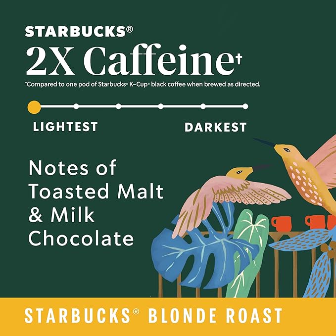 Starbucks K-Cup Coffee Pods Starbucks Blonde Roast With 2X Caffeine Hot or Iced Coffee Veranda Blend 60 Keurig Pods