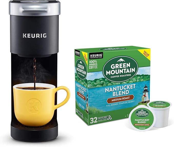 Keurig K-Mini Single Serve Coffee Maker with Green Mountain Coffee Roasters Nantucket Blend Medium Roast 32 ct K-Cup Coffee Pods