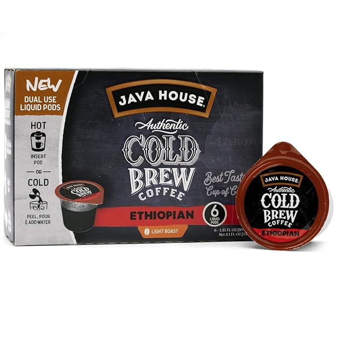 JAVA HOUSE Light Roast Ethiopian Cold Brew Pods (36 Count) Peel and Pour Pods Hot or Iced Instant Coffee Concentrate