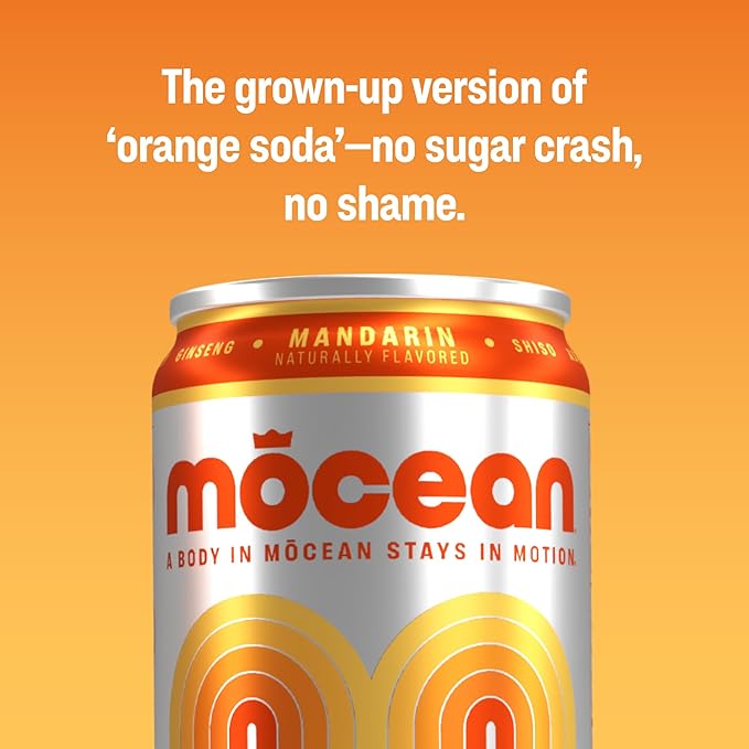 MŌCEAN Mandarin Energy Drink 12 fl oz (Pack of 12) Clean Adult Energy Drink with 130mg Caffeine Adaptogens &amp Minerals No Taurine No Sucralose No Candy Flavors