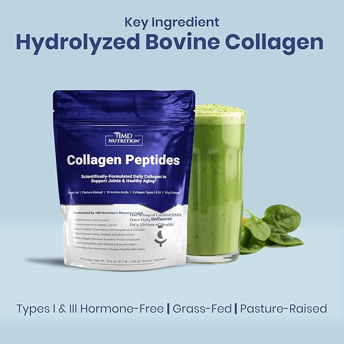 1MD Nutrition Collagen Peptides - Hydrolyzed Collagen Powder Types I &amp III for Women &amp Men - Joint Hair &amp Nail Support - Unflavored - 30 Servings (2-Pack)