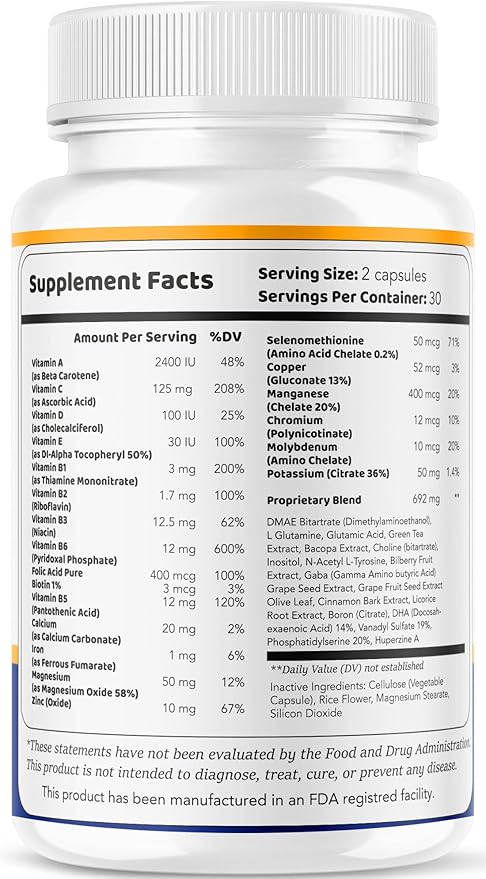 (2 Pack) Brain Defender - Official Brain Defender Supplement Advanced Pills Natural Brain and Memory Support Brain Defender Health &amp Wellness Multivitamin 120 Capsules for 2 Months