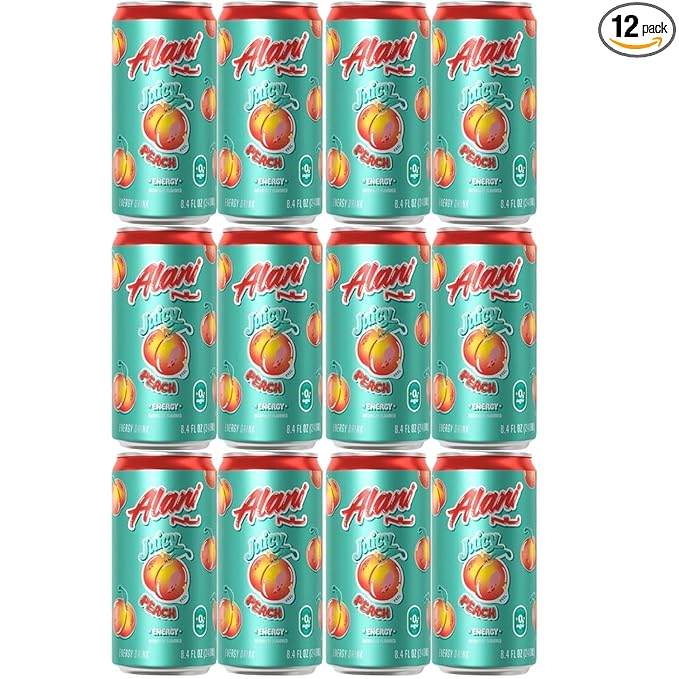 Mini Energy Drink - (Pack of 12) - Juicy Peach Flavor - Mini Energy Drink is a low-calorie lightly sweetened beverage that provides a refreshing and invigorating boost of energy - 8.4 Fl Oz Can