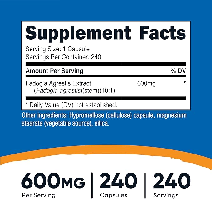 Nutricost Fadogia Agrestis (240 Capsules | 600 mg Per Serving) - Potent 10:1 Extract Gluten Free GMO Free Supplement